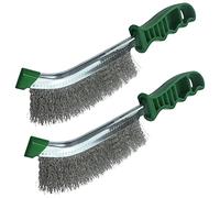AERZETIX - Juego de 2 - Cepillo metálico con alambre ondulado - longitud 245mm - con mango de plástico verde - cerdas de acero inoxidable - para limpiar pelar lijar soldar - C50156