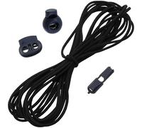AERZETIX Juego de 5 m cordón elástico redondo Ø3 mm negro / 8 topes ovalados con 2 aberturas Ø5 mm / 8 stoppers con 1 abertura Ø6 mm / 16 terminales plegables 23 mm de color azul oscuro