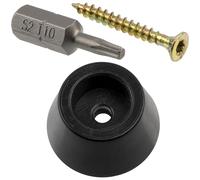 AERZETIX - Kit de 12 pies de Muebles Redondos Ø20x11mm en plástico Negro + 12 Tornillos para Madera Ø3x25mm + 1 Punta Estrella de Atornillador 1/4 T10 | para estantería cómoda sofá mesita