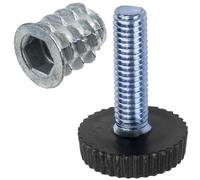 AERZETIX - Kit de 20 pies de Muebles Regulables M6 a roscar + 20 Insertos roscados M6 con hexágono Interior para mesas sillas escritorios de Madera con Altura Variable