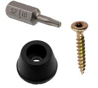 AERZETIX - Kit de 4 pies de Muebles Redondos Ø11.5x7mm en Caucho Negro + 4 Tornillos para Madera Ø3x20mm + 1 Punta Estrella de Atornillador 1/4 T10 | para Estante cómoda sofá mesita
