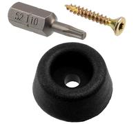 AERZETIX - Kit de 4 pies de Muebles Redondos Ø16x7mm en Caucho Negro + 4 Tornillos para Madera Ø3x20mm + 1 Punta Estrella de Atornillador 1/4 T10 | para Estante cómoda sofá mesita