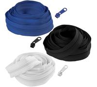 AERZETIX - Kit de cremallera espiral 3x5 m N°5 - colores azul, negro, blanco + 45 deslizadores N°5 no bloqueables de metal - creación, reparación, reemplazo