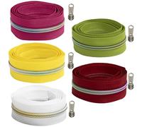 AERZETIX - Kit de Cremallera espiral 5x1 m N°5 - color magenta blanco rojo frambuesa amarillo lima + 15 cursores N°5 no bloqueable de metal - mercería costura