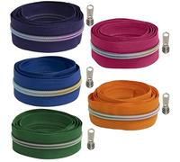 AERZETIX - Kit de Cremallera espiral 5x1 m N°5 - color verde magenta lila oscuro azul naranja + 15 cursores N°5 no bloqueable de metal - mercería costura