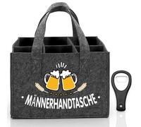 Aerzouser Portabotellas 6 botellas, 24 x 15 x 18 cm, bolsa para botellas, bolso de mano de cerveza, bolsa de fieltro, bolsa de cerveza para hombres, con abrebotellas, regalos para hombres, gris
