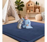AESEMYYZ 2 cm Grosor Alfombra Infantil Suelo para Bebes Suave Esterilla Bebe Gateo para Habitación del Niño o la Niña Azul Oscuro Alfombra de Terciopelo Coral para Niños, Recién Nacido