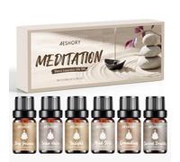 AESHORY Aceites Esenciales de Meditación 6x10ML - Conexión A Tierra, Aliento Sagrado, Mente Quieta, Halo Interior, Perspicacia, Presencia Profunda - Aromaterapia para Relajación, Equilibrio Interior