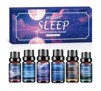 AESHORY Aceites Esenciales para Dormir 6 x 10ML，Juego de Difusor Aceites Esenciales Aromaterapia para Humidificador，Aceite Esencial de Lavanda, Benzoino, Citronela, Eucalipto, Menta, Agarwood