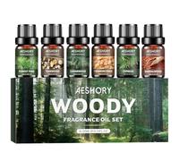 AESHORY Amaderados Aceites Esenciales para Humidificador 6 x 10ML, Aromaterapia Aceite Aromáticos Natural para Difusor, Masaje, SPA - Incienso, Sándalo, Cedro, Teca, Pino del Bosque, Ciprés