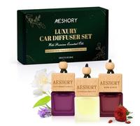 AESHORY Ambientador Coche Flores 3 X 8ml, Aceites Esenciales Naturales Colgante con Absorbe Olores, Regalo para Hombre y Mujer - Lavanda & Vainilla, Jazmín & Té Verde, Rosa & Oud