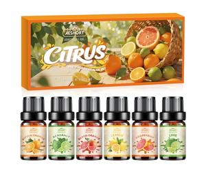 AESHORY Cítricos Aceites Esenciales para Humidificador 6 x 10ML, Aceite Aromático Afrutado Natural, Aceites Fragancia de Aromaterapia - Naranja Amarga, Bergamota, Pomelo, Limón, Naranja Sanguina, Lima