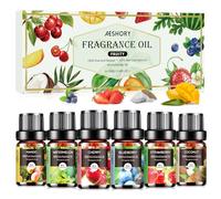 AESHORY Frutas Aceites Esenciales para Humidificador Difusor 6 x 10ML, Aceite Aromático de Afrutado Naturales, Set de Aceites Esenciales Aromaterapia - Fresa, Arándano, Cereza, Coco, Sandía, Mango