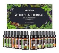 AESHORY Madera & Planta Aceites Esenciales para Humidificador 6 x 10ML | Aceites Esenciales Naturales Aromaterapia para Humidificador Difusor, Masaje - Sándalo, Incienso, Cedro, Ciprés, Teca, Ment