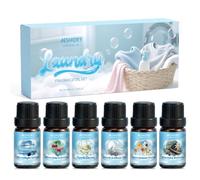 AESHORY Set de Aceites Esenciales de Lavandería 6 x 10ML, Aceite de Fragancia de Aromaterapia Limpio Fresco para Humidificador - Abril Limpio, Floral Fabuloso, Sándalo & Vetiver, Flores & Bayas