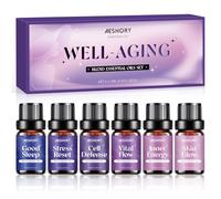 AESHORY Set de Aceites Esenciales Well-Aging 6 x 10ML - Defensa Celular, Brillo de la Piel, Buen Sueño, Reinicio del Estrés, Flujo Vital, Energía Interna - Mezcla Natural para Cuidado Personal