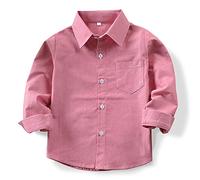 Aeslech Little Big Boys - Camisa de manga larga con botones, rosa, 7-8 Años