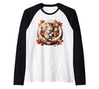Aesthetic Autumn Cat In Kitten Bed Graphic Cozy Fall Vibes Camiseta Manga Raglan
