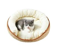 Aesthetic Cat Bed, Woven Cotton House Cave, 14 pulgadas Portable Pet Bed with Soft Cushion, Handmade Basket with Modern Style, interior Outdoor Bedroom Window Floor Travel Accessory for Kittens Cats