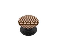 Aesthetic Checker Retro Groovy Flowers in Beige and Brown PopSockets PopGrip Adhesivo