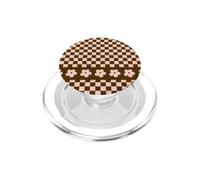 Aesthetic Checker Retro Groovy Flowers in Beige and Brown PopSockets PopGrip para MagSafe