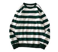 Aesthetic Clothes Vintage Oversized - Sudadera a rayas verdes y azules - Ropa de niña de tendencia Jersey de manga larga sudadera sin capucha Y2k Fashion Camiseta de manga larga a rayas para mujer y
