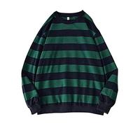 Aesthetic Clothes Vintage Oversized - Sudadera a rayas verdes y azules - Ropa de niña de tendencia Jersey de manga larga sudadera sin capucha Y2k Fashion Camiseta de manga larga a rayas para mujer y