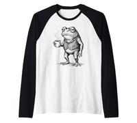 Aesthetic Coffee Design, Funny Grumpy Frog Drinking Coffee Camiseta Manga Raglan