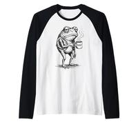 Aesthetic Coffee Design, Funny Grumpy Frog Drinking Coffee Camiseta Manga Raglan