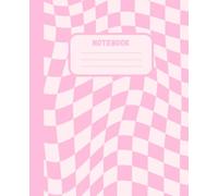 Aesthetic cute checkered pink notebook with lined paper. Pages decorated with minimalistic botanical illustrations. Y2K checkered notebook. Liquid ... in the bottom right corner and top)