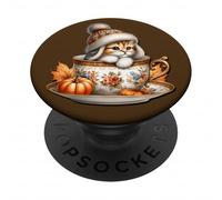 Aesthetic Fall Cat In Pumpkin Spice Coffee Mug For Autumn PopSockets PopGrip Adhesivo