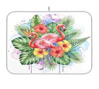 Aesthetic Flamingo Tropical - Alfombrilla de secado de platos, escurridor de platos, almohadilla de secado absorbente de microfibra, 16 x 18 pulgadas