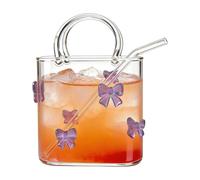 Aesthetic Glass Purse, 720ml Drink Cup with Straw, Decorative Handbag Shaped Glass Mug for Wine Cocktail Tea Beverage Display Home Decor Weddings Parties Floral Centerpiece Accent Piece Reusable