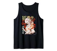 Aesthetic Japanese Kabuki Kitsune Mask Demon Samurai Girl Camiseta sin Mangas