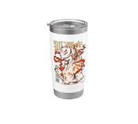 Aesthetic Japanese Kabuki Kitsune Mask Demon Samurai Girl Vaso térmico de acero inoxidable de doble pared