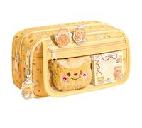 Aesthetic Pencil Case - Bear Stationery Set | School Supplies Organizer, 9-Layer Design, Canvas Includes Pens, Stickers, Sticky Notes, Spiral Notebook, Plush Toy For Kids Boys Girls, Classroom Travel