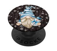 Aesthetic Snowflake Pattern with Snowman and Winter GNOME PopSockets PopGrip Adhesivo
