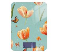 Aesthetic Tulips - Mini báscula de alimentos con pantalla LCD de flores de color verde azulado, 11 libras/0 18 onzas, 5 kg/5 g (escenario) báscula de gramo de cocina con 4 unidades para preparación de