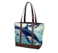 Aesthetic Whale-2069 - Bolso de cuero duradero lavado para mujer, con asa superior, bolsillos y cremallera, multicolor 06, 33.8x12x31cm/13.3x4.7x12.2 in