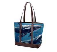 Aesthetic Whale-2069 - Bolso de cuero duradero lavado para mujer, con asa superior, bolsillos y cremallera, multicolor 02, 33.8x12x31cm/13.3x4.7x12.2 in