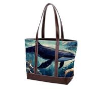 Aesthetic Whale-2069 - Bolso de cuero duradero lavado para mujer, con asa superior, bolsillos y cremallera, multicolor 08, 33.8x12x31cm/13.3x4.7x12.2 in