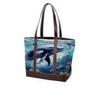 Aesthetic Whale-2069 - Bolso de cuero duradero lavado para mujer, con asa superior, bolsillos y cremallera, multicolor 07, 33.8x12x31cm/13.3x4.7x12.2 in
