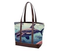 Aesthetic Whale-2069 - Bolso de cuero duradero lavado para mujer, con asa superior, bolsillos y cremallera, Multicolor 10, 33.8x12x31cm/13.3x4.7x12.2 in