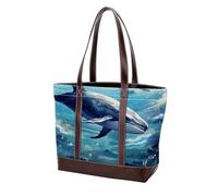 Aesthetic Whale-2069 - Bolso de cuero duradero lavado para mujer, con asa superior, bolsillos y cremallera, multicolor 09, 33.8x12x31cm/13.3x4.7x12.2 in