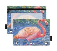 Aesthetics Flamingo - Estuche para lápices con cremallera y 3 anillos, impermeable, 2 unidades, bolsa de almacenamiento para artículos de papelería