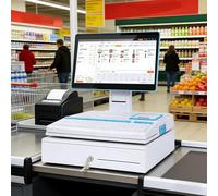 AETEREOS Caja Registradora Inteligente, Sistemas Tpv Todo en Uno para Comercio Minorista, Pantalla Multitáctil de 15,6" + Impresión de Alta Velocidad de 58 Mm + Cajón Portamonedas Metálico White