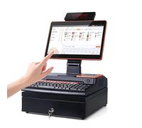 AETEREOS Terminal Caja Registradora con Pantalla Táctil para Comercio Minorista, Terminal TPV con Cajón Portamonedas,Teclado E Impresora para Oficinas y Restaurantes Orange