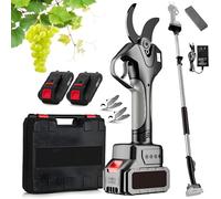 AETEREOS Tijeras de Podar Eléctricas de 50 Mm,Tijeras Eléctricas Portátiles, Pantalla LCD, Tijeras de Podar Inalámbricas con Pértiga Telescópica de 1.3 M-2,1 M