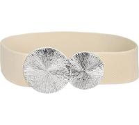 AetherAurora Cinturón Elástico Ancho para Mujer 6cm avec Moda Hebilla Doble Redonda Dorada, Vintage Cinturon Elastico Mujer, para Vestido, Camisas, Abrigo, Elástica (Cintura 70-90 cm, Beige)