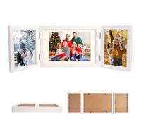 AetherAurora Triple Bisagra Marcos de Fotos Plegable Marco 3 Fotos,10x15 &15x23cm, Portafotos Múltiple Plegable con Panel Cristal, Regalos de Boda, para Bodas, Regalos Familiares y Amigos (Blanco)
